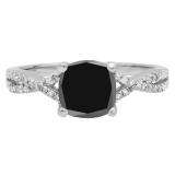 1.45 Carat (ctw) 10K White Gold Cushion Cut Black Sapphire & Round White Diamond Ladies Swirl Split Shank Bridal Engagement Ring 1 1/2 CT