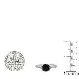1.45 Carat (ctw) 10K White Gold Cushion Cut Black Sapphire & Round White Diamond Ladies Swirl Split Shank Bridal Engagement Ring 1 1/2 CT
