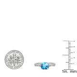 1.45 Carat (ctw) 10K White Gold Cushion Cut Blue Topaz & Round White Diamond Ladies Swirl Split Shank Bridal Engagement Ring 1 1/2 CT