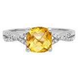 1.45 Carat (ctw) 18K White Gold Cushion Cut Citrine & Round White Diamond Ladies Swirl Split Shank Bridal Engagement Ring 1 1/2 CT