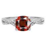 1.45 Carat (ctw) 14K White Gold Cushion Cut Garnet & Round White Diamond Ladies Swirl Split Shank Bridal Engagement Ring 1 1/2 CT