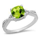 1.45 Carat (ctw) 10K White Gold Cushion Cut Peridot & Round White Diamond Ladies Swirl Split Shank Bridal Engagement Ring 1 1/2 CT