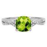 1.45 Carat (ctw) 10K White Gold Cushion Cut Peridot & Round White Diamond Ladies Swirl Split Shank Bridal Engagement Ring 1 1/2 CT