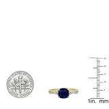 1.45 Carat (ctw) 10K Yellow Gold Cushion Cut Blue Sapphire & Round White Diamond Ladies Swirl Split Shank Bridal Engagement Ring 1 1/2 CT