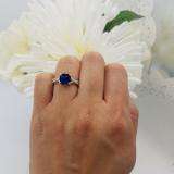 1.45 Carat (ctw) 10K Yellow Gold Cushion Cut Blue Sapphire & Round White Diamond Ladies Swirl Split Shank Bridal Engagement Ring 1 1/2 CT