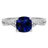 1.45 Carat (ctw) 14K White Gold Cushion Cut Blue Sapphire & Round White Diamond Ladies Swirl Split Shank Bridal Engagement Ring 1 1/2 CT