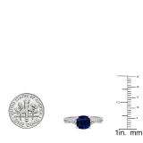 1.45 Carat (ctw) 14K White Gold Cushion Cut Blue Sapphire & Round White Diamond Ladies Swirl Split Shank Bridal Engagement Ring 1 1/2 CT