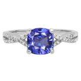 1.45 Carat (ctw) 14K White Gold Cushion Cut Tanzanite & Round White Diamond Ladies Swirl Split Shank Bridal Engagement Ring 1 1/2 CT