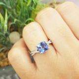 1.45 Carat (ctw) 14K White Gold Cushion Cut Tanzanite & Round White Diamond Ladies Swirl Split Shank Bridal Engagement Ring 1 1/2 CT