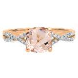 1.45 Carat (ctw) 14K Rose Gold Cushion Cut morganite & Round White Diamond Ladies Swirl Split Shank Bridal Engagement Ring 1 1/2 CT