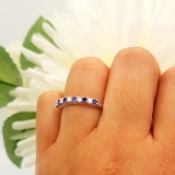 0.33 Carat (ctw) 10K White Gold Round Amethyst & White Diamond Anniversary Stackable Wedding Band 1/3 CT