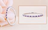 0.10 Carat (ctw) 10K White Gold Round Amethyst & White Diamond Ladies Anniversary Wedding Band Stackable Ring