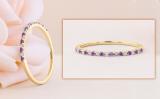 0.10 Carat (ctw) 10K Yellow Gold Round Amethyst & White Diamond Ladies Anniversary Wedding Band Stackable Ring