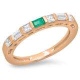 0.60 Carat (ctw) 14K Rose Gold Baguette Cut Emerald & Princess & Baguette Cut Diamond Ladies Anniversary Wedding Band Stackable Ring