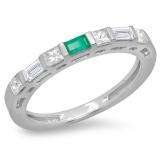0.60 Carat (ctw) 14K White Gold Baguette Cut Emerald & Princess & Baguette Cut Diamond Ladies Anniversary Wedding Band Stackable Ring