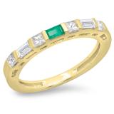 0.60 Carat (ctw) 14K Yellow Gold Baguette Cut Emerald & Princess & Baguette Cut Diamond Ladies Anniversary Wedding Band Stackable Ring
