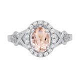 7x5mm Oval Morganite & Round White Diamond Split Shank Halo Engagement Ring for Women (0.25 ctw, Color I-J, Clarity I2-I3) 10K White Gold