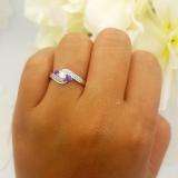 0.50 Carat (ctw) 14K White Gold Round Amethyst & White Diamond Ladies Swirl Engagement 3 Stone Bridal Ring 1/2 CT