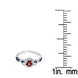 0.55 Carat (ctw) 10K White Gold Cushion Garnet & Round Blue Sapphire & White Diamond Ladies Swirl Split Shank Halo Style Bridal Engagement Ring 1/2 CT