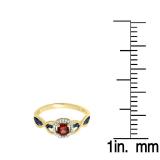 0.55 Carat (ctw) 10K Yellow Gold Cushion Garnet & Round Blue Sapphire & White Diamond Ladies Swirl Split Shank Halo Style Bridal Engagement Ring 1/2 CT