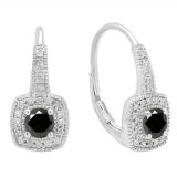 0.65 Carat (ctw) 18K White Gold Round Cut Black & White Diamond Ladies Halo Style Dangling Earrings