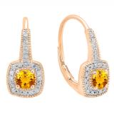 0.65 Carat (ctw) 10K Rose Gold Round Cut Citrine & White Diamond Ladies Halo Style Dangling Earrings