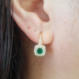 0.65 Carat (ctw) 18K Yellow Gold Round Cut Emerald & White Diamond Ladies Halo Style Dangling Earrings