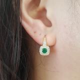 0.65 Carat (ctw) 18K Yellow Gold Round Cut Emerald & White Diamond Ladies Halo Style Dangling Earrings