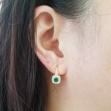 0.65 Carat (ctw) 18K Yellow Gold Round Cut Emerald & White Diamond Ladies Halo Style Dangling Earrings