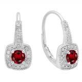 0.65 Carat (ctw) 10K White Gold Round Cut Garnet & White Diamond Ladies Halo Style Dangling Earrings