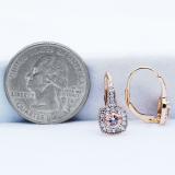 0.65 Carat (ctw) 14K Rose Gold Round Cut Morganite & White Diamond Ladies Halo Style Dangling Earrings