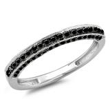 0.40 Carat (ctw) 10K White Gold Round Black Diamond Ladies Stackable Anniversary Wedding Band Enhancer Guard Ring