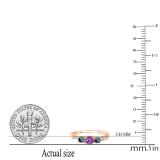 Round Amethyst Alexandrite & White Diamond Ladies Three Stone Engagement Bridal Ring | 14K Rose Gold