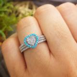0.50 Carat (ctw) 10K White Gold Round Cut Turquoise & White Diamond Ladies Split Shank Heart Shaped Bridal Engagement Ring With Matching Band Set 1/2 CT
