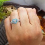 0.50 Carat (ctw) 14K White Gold Round Cut Turquoise & White Diamond Ladies Split Shank Heart Shaped Bridal Engagement Ring With Matching Band Set 1/2 CT
