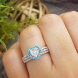 0.50 Carat (ctw) 14K White Gold Round Cut Turquoise & White Diamond Ladies Split Shank Heart Shaped Bridal Engagement Ring With Matching Band Set 1/2 CT