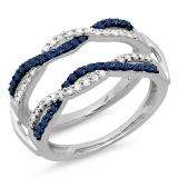 0.55 Carat (ctw) 10K White Gold Blue Sapphire & White Diamond Wedding Band Guard Double Band 1/2 CT