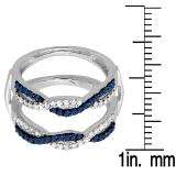 0.55 Carat (ctw) 10K White Gold Blue Sapphire & White Diamond Wedding Band Guard Double Band 1/2 CT