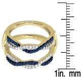0.55 Carat (ctw) 10K Yellow Gold Blue Sapphire & White Diamond Wedding Band Guard Double Band 1/2 CT