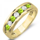 0.85 Carat (ctw) 14K Yellow Gold Round Peridot & White Diamond Mens Anniversary Wedding Band Ring