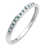 0.10 Carat (ctw) 10K White Gold Round Blue & White Diamond Ring Wedding Anniversary Stackable Band 1/10 CT