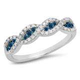 0.35 Carat (ctw) 10K White Gold Round Blue Diamond Ladies Swirl Anniversary Wedding Band Stackable Ring 1/3 CT