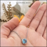 6mm Round Blue Topaz and White Diamond Halo Pendant Necklace for Women with 18 inch Silver Chain in 14K White Gold