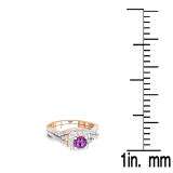 1.55 Carat (ctw) 14K Rose Gold Round Cut Amethyst & White Cubic Zirconia CZ Ladies Swirl Split Shank Bridal Halo Engagement Ring With Matching Band Set 1 1/2 CT