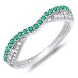 0.36 Carat (ctw) 14K White Gold Round Tsavorite & White Diamond Ladies Anniversary Wedding Band Stackable Ring 1/3 CT