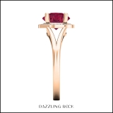 14K Rose Gold 7 MM Round Cut Ruby & White Diamond Halo Style Bridal Engagement Ring