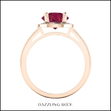14K Rose Gold 7 MM Round Cut Ruby & White Diamond Halo Style Bridal Engagement Ring