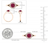 14K Rose Gold 7 MM Round Cut Ruby & White Diamond Halo Style Bridal Engagement Ring