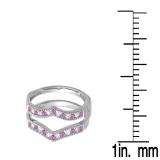 0.48 Carat (ctw) 10K White Gold Round White Diamond & Pink Sapphire Ladies Milgrain Anniversary Wedding Band Guard Double Ring 1/2 CT