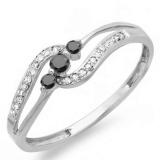 0.20 Carat (ctw) 10K White Gold Round Black And White Diamond Ladies 3 stone Engagement Promise Ring 1/5 CT